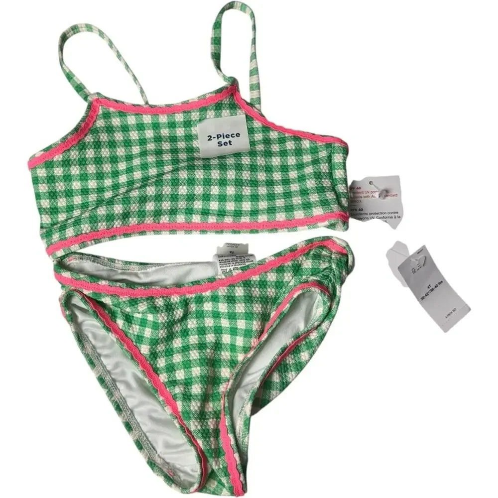 Old Navy  Toddler Girl Green and Pink Kids Back Bow Swim Set Sz 4T New With Tag